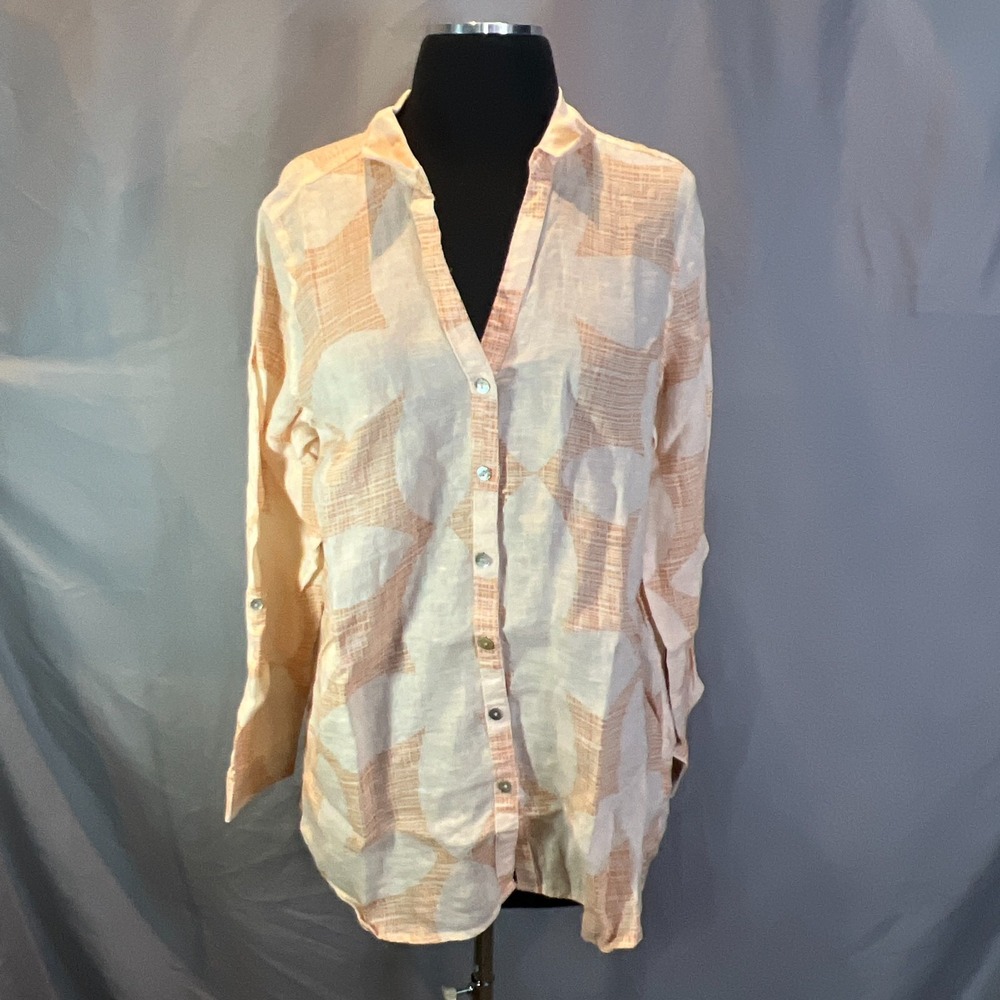 Joie Shirt Womens Large Multicolor Geometric Print Linen Long Sleeve Button Up